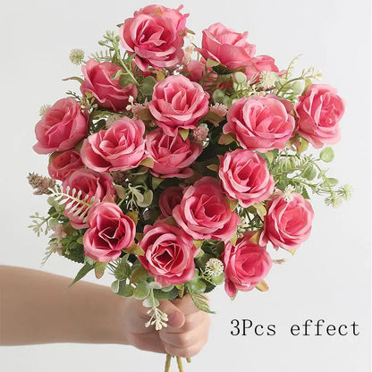 30cm Rose White Silk Bouquet Peony Artificial Flower 5 Big Head 4 Small Bud Wedding Brides Home Decoration Artificial Flower Leedoar