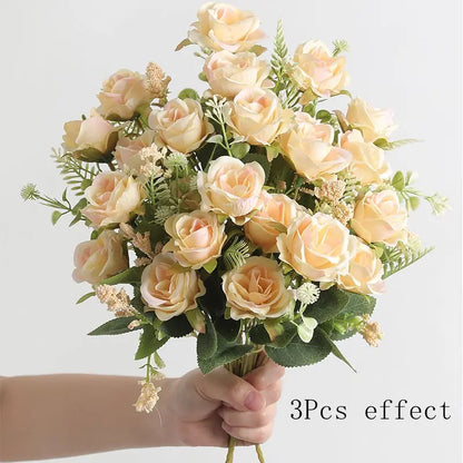 30cm Rose White Silk Bouquet Peony Artificial Flower 5 Big Head 4 Small Bud Wedding Brides Home Decoration Artificial Flower Leedoar