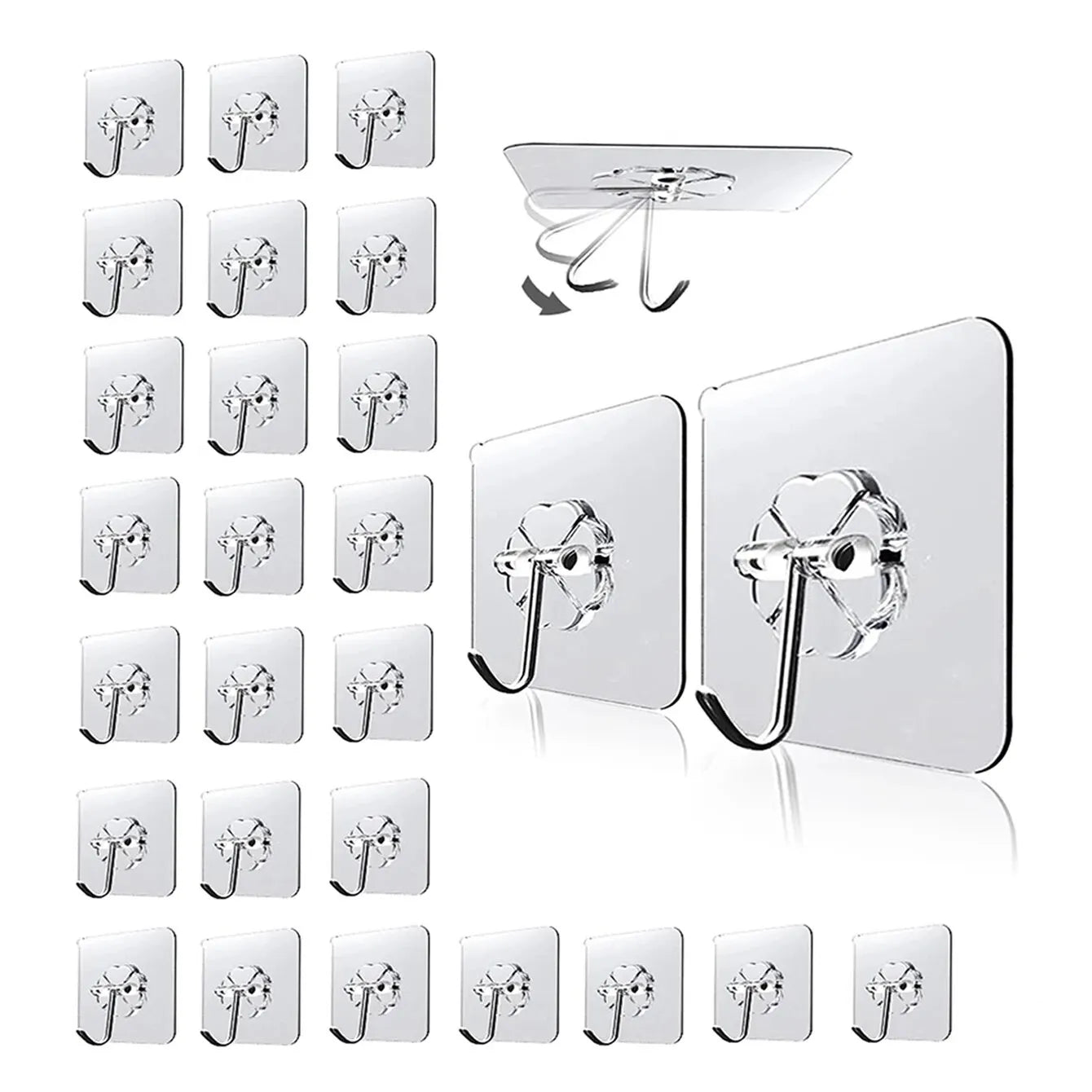 30pc Transparent Wall Mount Hooks - Strong Grip, Traceless, Easy Install, Multifunctional for Modern Decor Leedoar