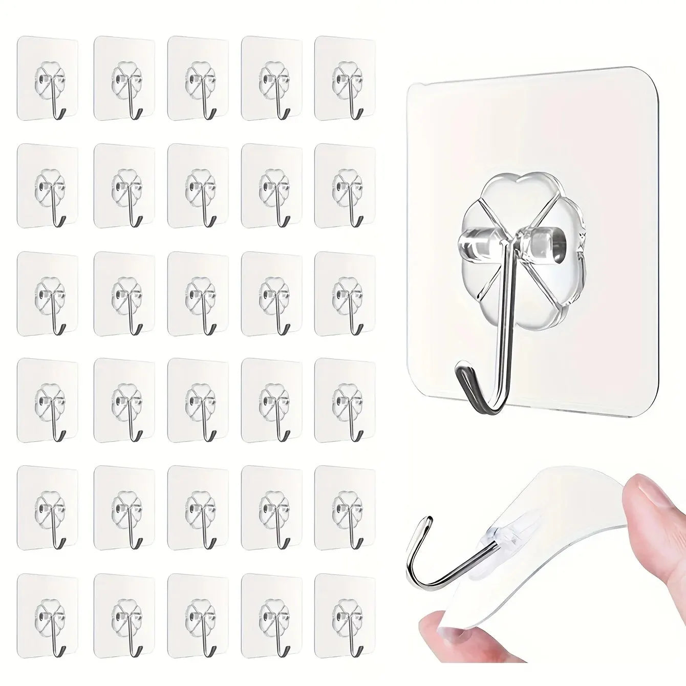 30pc Transparent Wall Mount Hooks - Strong Grip, Traceless, Easy Install, Multifunctional for Modern Decor Leedoar