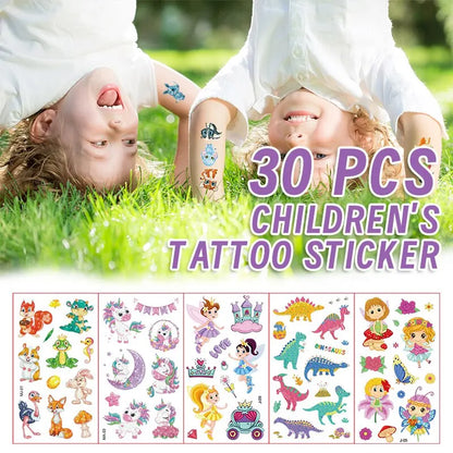 30pcs Children's Tattoo Stickers Kids Girl Boy Body Paster Unicorn Butterfly Mermaid Animal Dinosaur Ocean Car Cartoon Stickers Leedoar