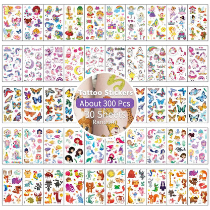 30pcs Children's Tattoo Stickers Kids Girl Boy Body Paster Unicorn Butterfly Mermaid Animal Dinosaur Ocean Car Cartoon Stickers Leedoar