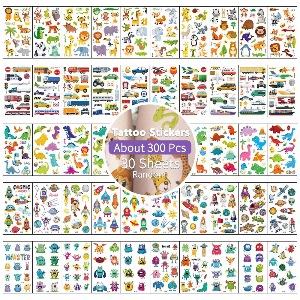 30pcs Children's Tattoo Stickers Kids Girl Boy Body Paster Unicorn Butterfly Mermaid Animal Dinosaur Ocean Car Cartoon Stickers Leedoar