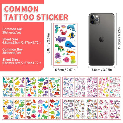 30pcs Children's Tattoo Stickers Kids Girl Boy Body Paster Unicorn Butterfly Mermaid Animal Dinosaur Ocean Car Cartoon Stickers Leedoar