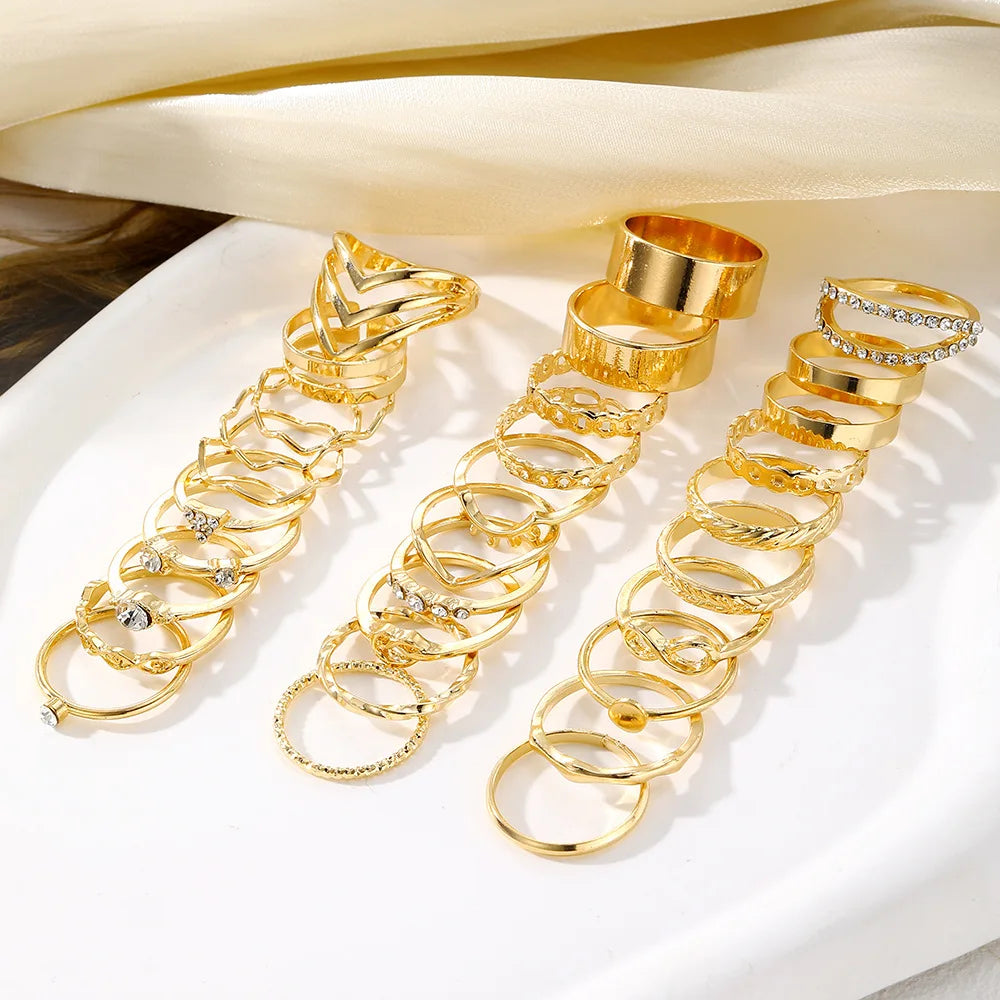 30 anillos apilables elegantes con diseño de infinito, cadena y nudo con incrustaciones de diamantes de imitación dorados, accesorios para fiestas y atuendos diarios 