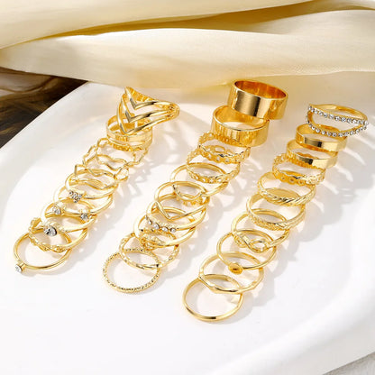 30 anillos apilables elegantes con diseño de infinito, cadena y nudo con incrustaciones de diamantes de imitación dorados, accesorios para fiestas y atuendos diarios 