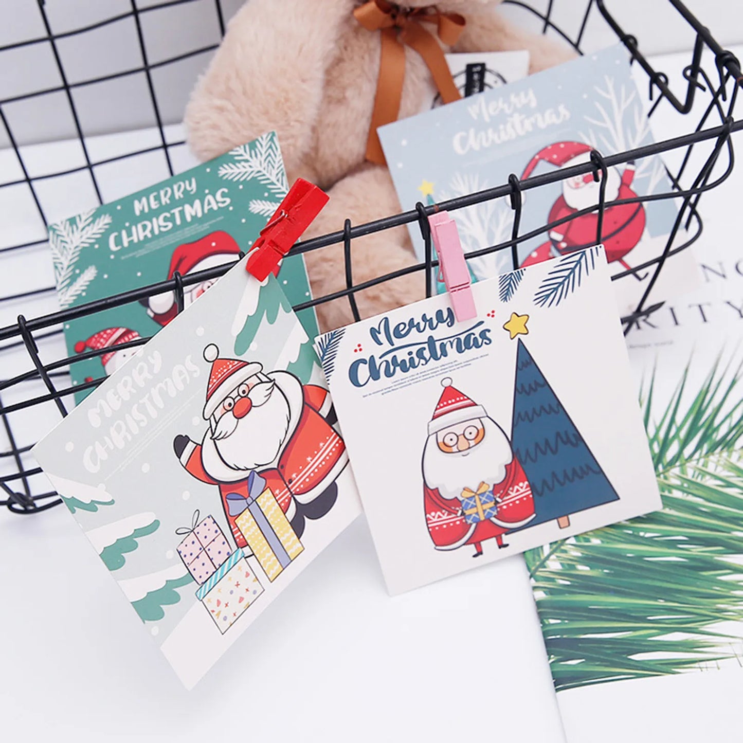 30pcs/Lot Christmas Greeting Card Kids Mini Christmas Blessing Greeting Cards Envelope New Year Postcard Gift Card Surprise