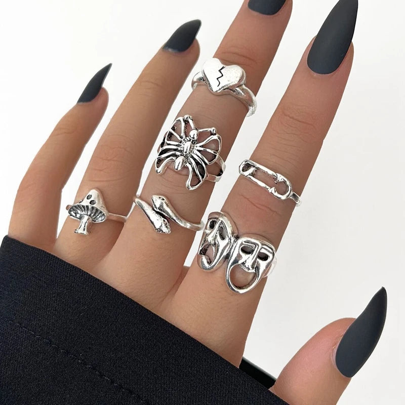 30pcs/Lot Factory Wholesale Alloy Finger Rings For Women HOT New Big Flower Cutout Skull Spider Animal Leaf Love Snake Jewelry Leedoar