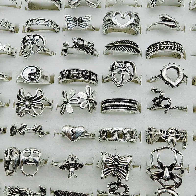 30pcs/Lot Factory Wholesale Alloy Finger Rings For Women HOT New Big Flower Cutout Skull Spider Animal Leaf Love Snake Jewelry Leedoar