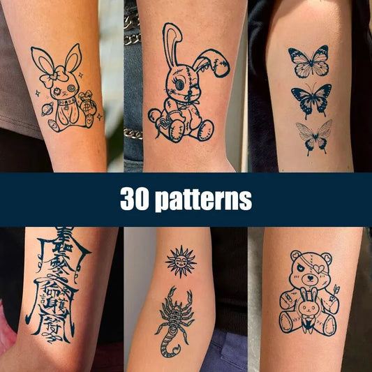 30 peças de adesivos de tatuagem de ervas de desenho animado semipermanentes para mulheres, adesivos de impressão de transferência de água descartáveis ​​à prova d'água 