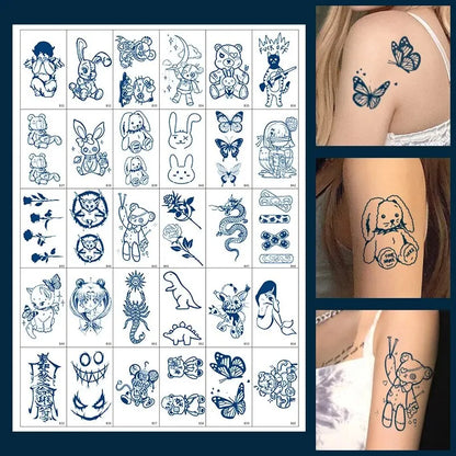 30 peças de adesivos de tatuagem de ervas de desenho animado semipermanentes para mulheres, adesivos de impressão de transferência de água descartáveis ​​à prova d'água 