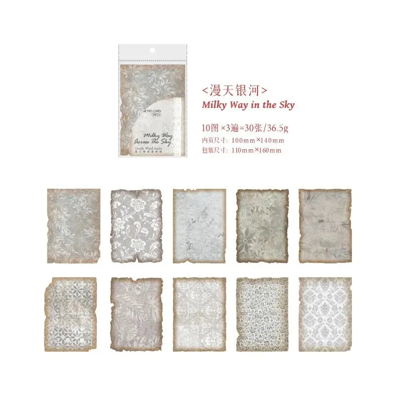 30pcs/pack Material Paper Gentle Wind Series Retro Dyeing Journal DIY Material Decoration Bottom Non-self-adhesive Leedoar