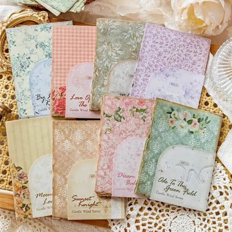 30pcs/pack Material Paper Gentle Wind Series Retro Dyeing Journal DIY Material Decoration Bottom Non-self-adhesive Leedoar