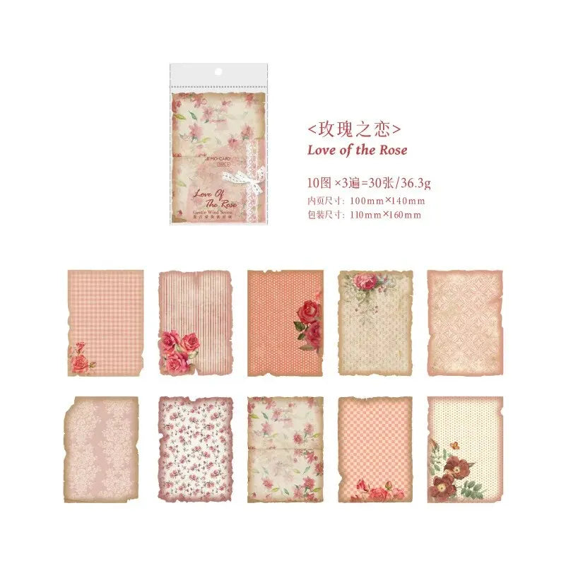 30pcs/pack Material Paper Gentle Wind Series Retro Dyeing Journal DIY Material Decoration Bottom Non-self-adhesive Leedoar