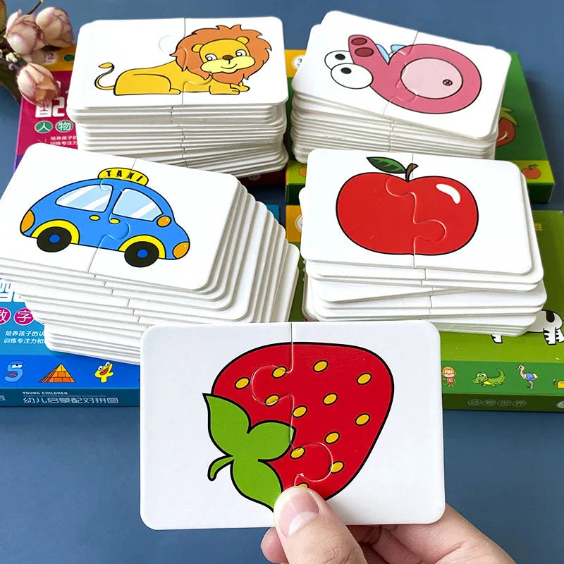 32 Pcs Enlightenment Card Matching Puzzle Early Education Cartoon Pattern Cognitive Boys and Girls Toys Leedoar