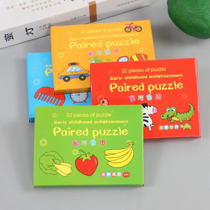 32 Pcs Enlightenment Card Matching Puzzle Early Education Cartoon Pattern Cognitive Boys and Girls Toys Leedoar