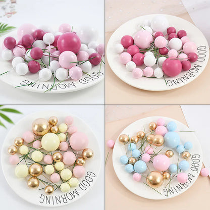 32PCS Pink White Hot Pink Ball Shaped Cake Picks Topper Cupcake Insert Topper for Birthday Party Wedding Decoration Leedoar