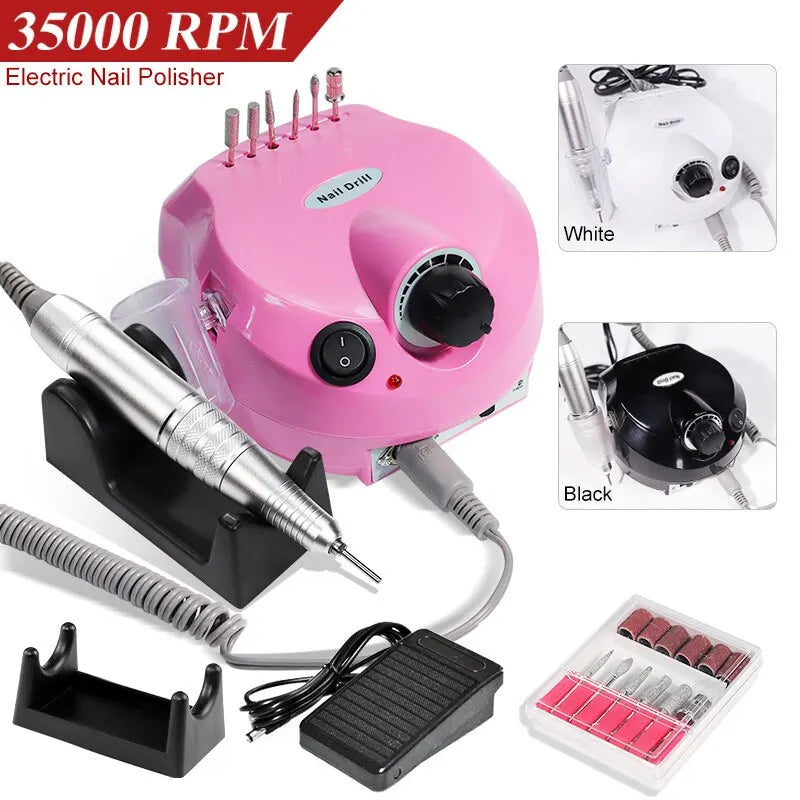 35000RPM Electric Nail Drill Machine Manicure Pedicure Professional Nail Lathe Low Noise Cutters Nail File Kit Leedoar