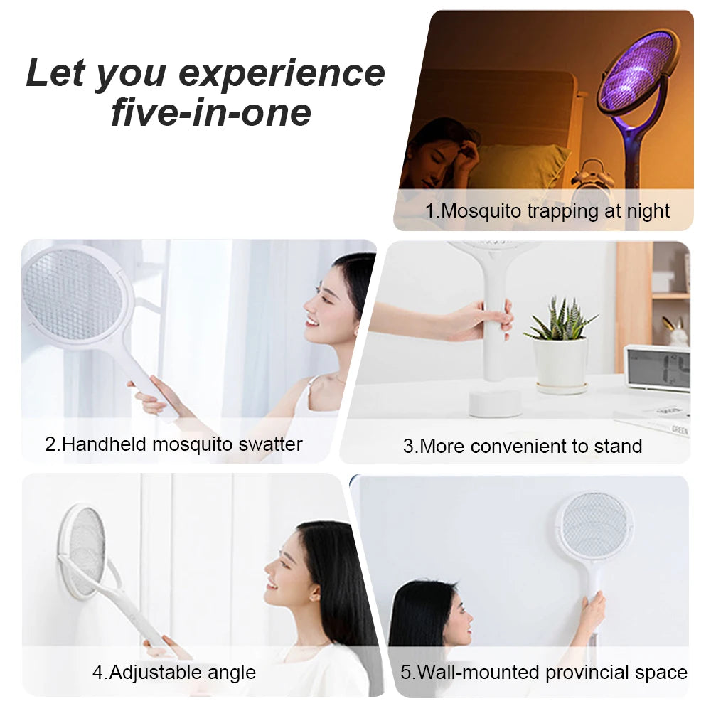 3500V 5in1 Mosquito Killer Lamp Multicunctional Angle Adjustable Bug Zapper Electric USB Rechargeable Mosquito Fly Bat Swatter Leedoar