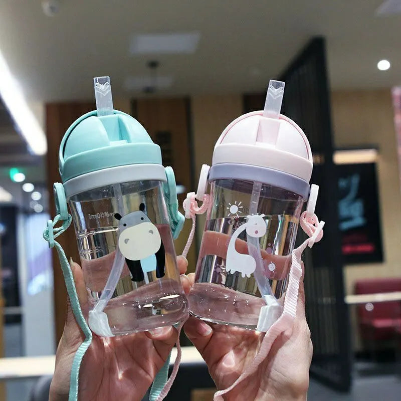 350ml Kids Drinking Cup Feeding Bottle With Straw Gravity Ball Wide Caliber Bottle Leedoar