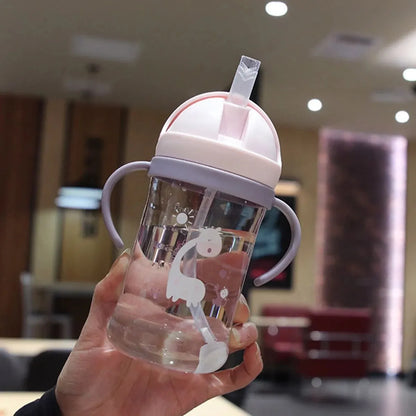 350ml Kids Drinking Cup Feeding Bottle With Straw Gravity Ball Wide Caliber Bottle Leedoar