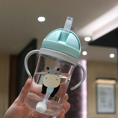 350ml Kids Drinking Cup Feeding Bottle With Straw Gravity Ball Wide Caliber Bottle Leedoar