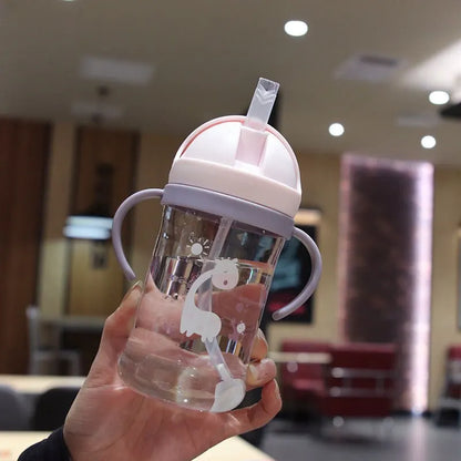 350ml Kids Drinking Cup Feeding Bottle With Straw Gravity Ball Wide Caliber Bottle Leedoar