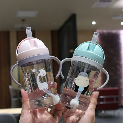 350ml Kids Drinking Cup Feeding Bottle With Straw Gravity Ball Wide Caliber Bottle Leedoar