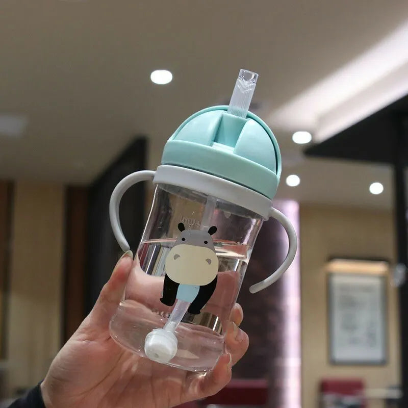 350ml Kids Drinking Cup Feeding Bottle With Straw Gravity Ball Wide Caliber Bottle Leedoar