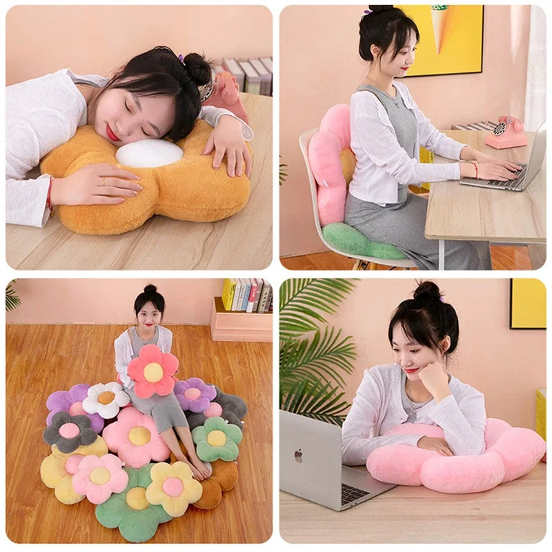 35cm Kawaii Colorful Flower Plush Pillow Cushion Soft Sunflower Plant Mat Stuffed Sofa Bed Sleeping Back Cushion Decor Gifts Leedoar