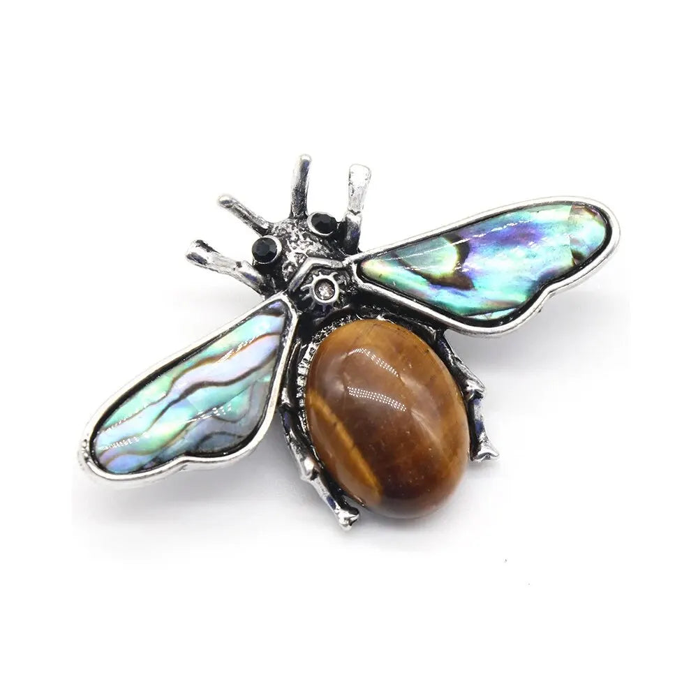 Colgante con forma de abeja de 35 x 56 mm, piedra natural, cristal, ágata, concha de abulón, broche, dijes para hacer joyas, accesorio para collar DIY 