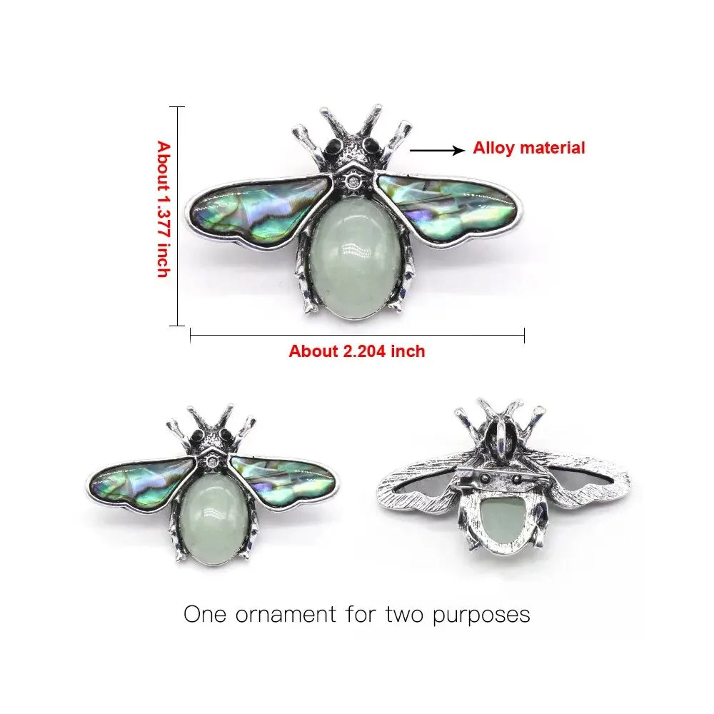 35x56mm Bonito Abelha Forma Pingente Pedra Natural Cristal Ágata Abalone Shell Broche Charms para Fazer Jóias DIY Colar Acessório 