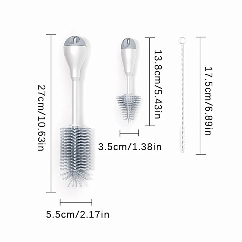 360 Degree Rotation 3 In 1 Silicone Baby Bottle Pacifier Brush Wash Water Cup Container Straw Cleaning Brush Set Leedoar