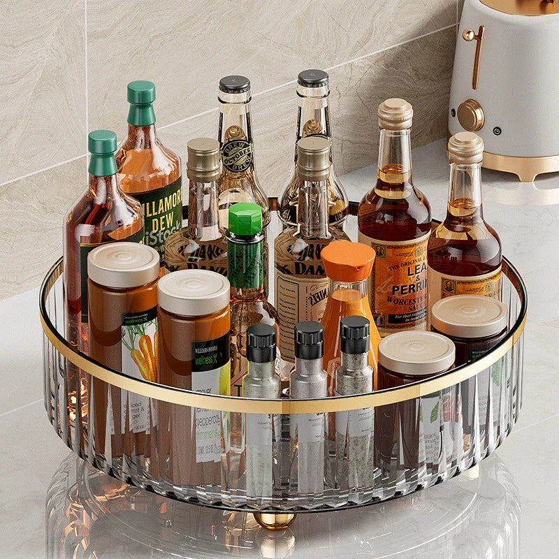 360 Rotating Tray Spice Rack Pantry Cabinet Turntable With Base Storage Bin Kitchen Organizer For Seasoning Cosmetic Storage Box Leedoar