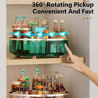 360 Rotating Tray Spice Rack Pantry Cabinet Turntable With Base Storage Bin Kitchen Organizer For Seasoning Cosmetic Storage Box Leedoar