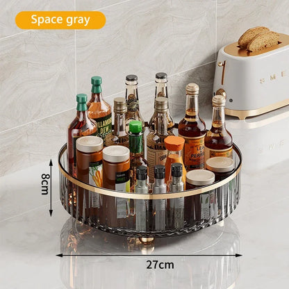 360 Rotating Tray Spice Rack Pantry Cabinet Turntable With Base Storage Bin Kitchen Organizer For Seasoning Cosmetic Storage Box Leedoar