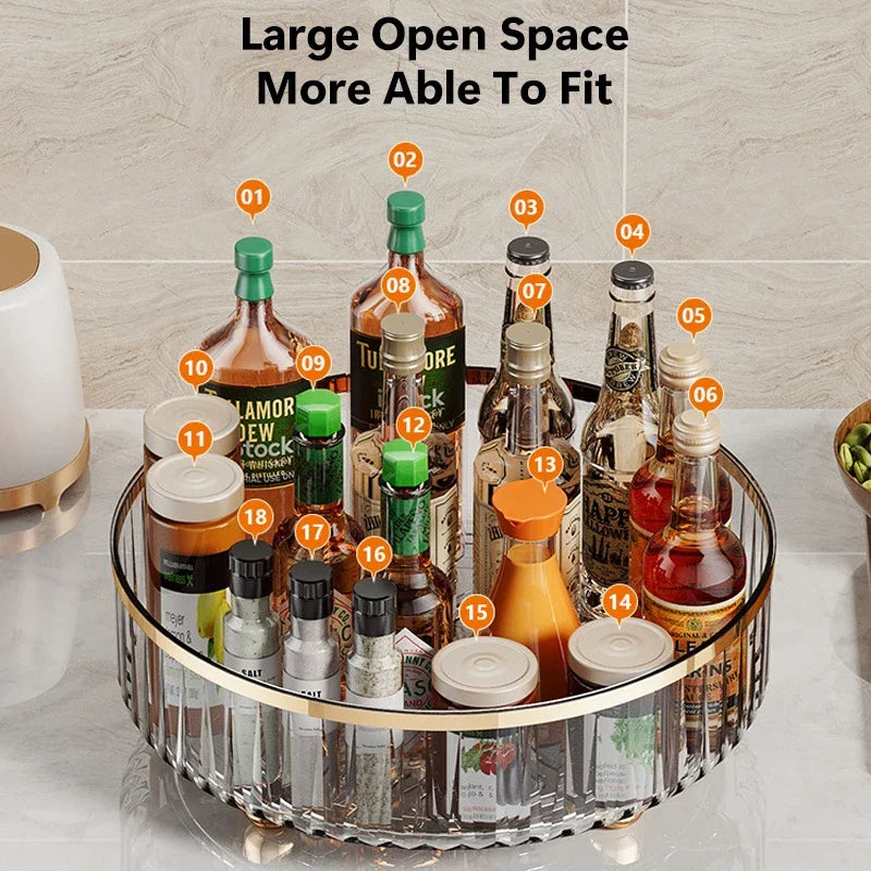 360 Rotating Tray Spice Rack Pantry Cabinet Turntable With Base Storage Bin Kitchen Organizer For Seasoning Cosmetic Storage Box Leedoar