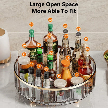 360 Rotating Tray Spice Rack Pantry Cabinet Turntable With Base Storage Bin Kitchen Organizer For Seasoning Cosmetic Storage Box Leedoar