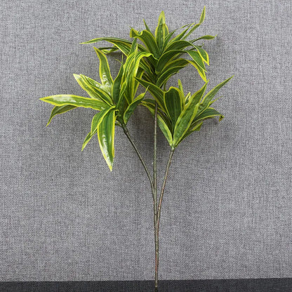 Palmera artificial de 3 cabezas de 36 cm, rama de bambú de plástico, plantas tropicales en maceta, césped falso para el hogar, escritorio, decoración de pared 