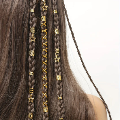 36 peças de acessórios para decoração de cabelo com estrelas, miçangas, anéis de trança de cabelo, clipes, dreadlocks, tranças de cabelo, punhos de metal, decoração 