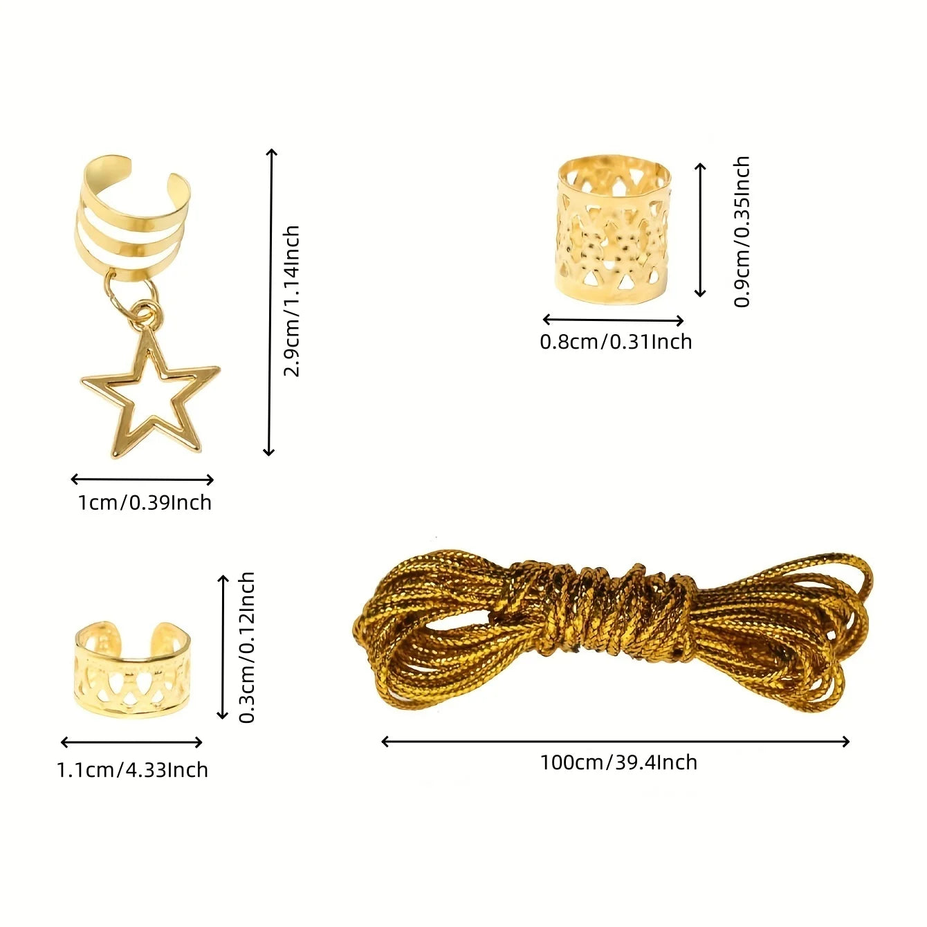 36 piezas de accesorios para el cabello con forma de estrella, anillos para trenzas de cabello con cuentas, clips para rastas, trenzas de cabello, puños de metal para decoración 