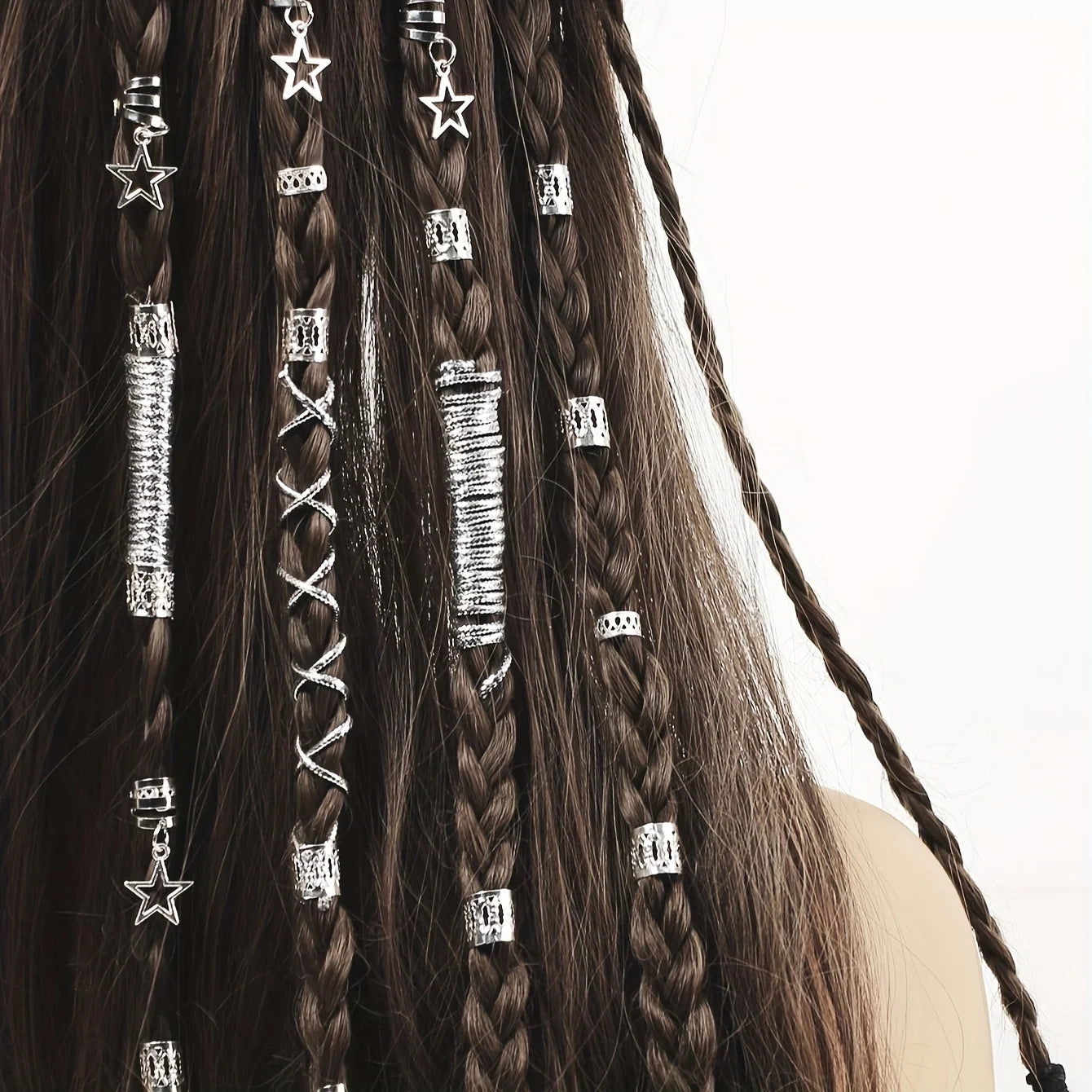 36 peças de acessórios para decoração de cabelo com estrelas, miçangas, anéis de trança de cabelo, clipes, dreadlocks, tranças de cabelo, punhos de metal, decoração 