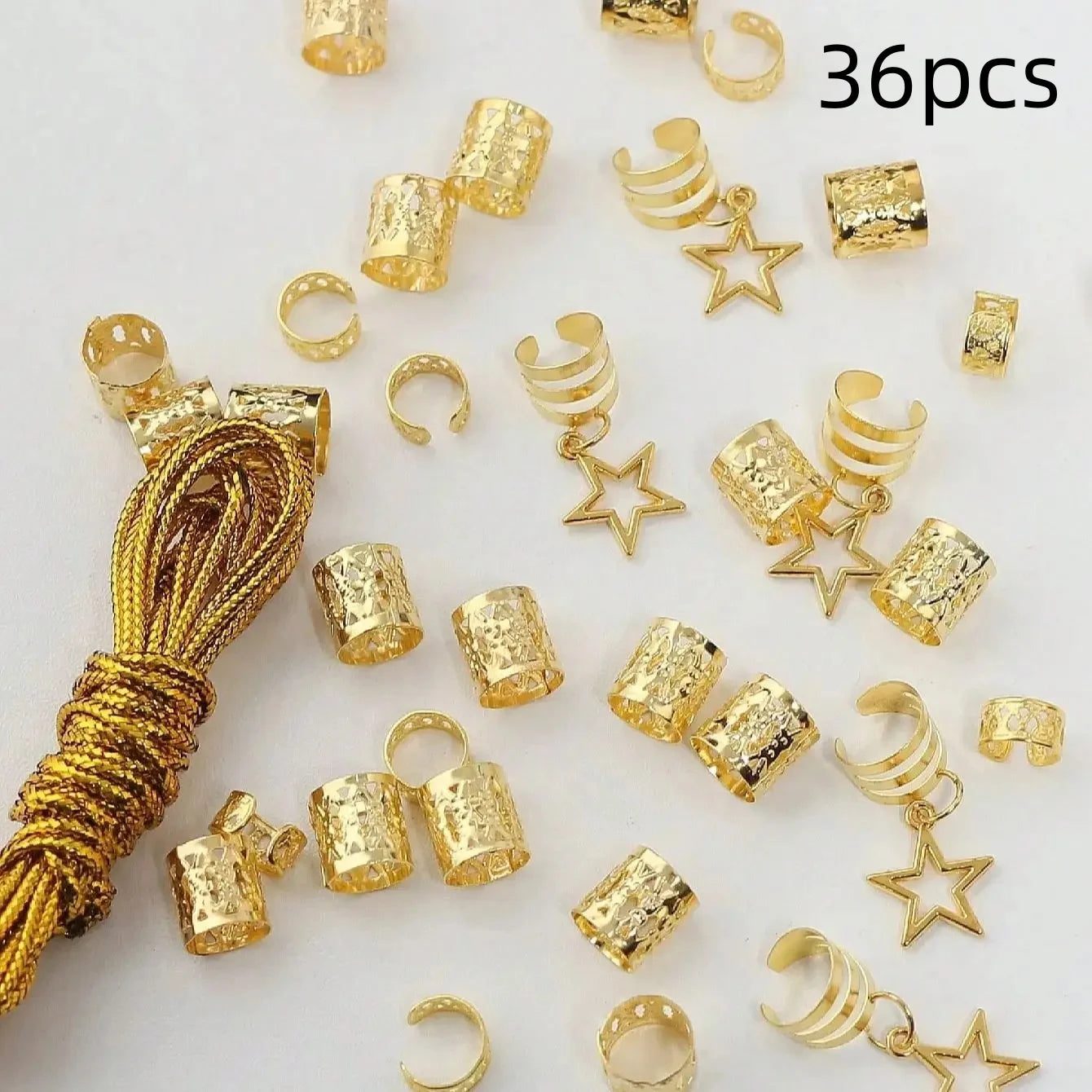 36 piezas de accesorios para el cabello con forma de estrella, anillos para trenzas de cabello con cuentas, clips para rastas, trenzas de cabello, puños de metal para decoración 