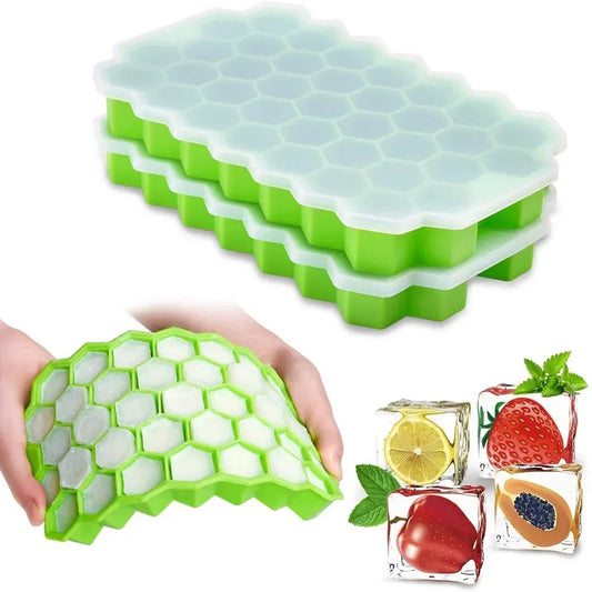 37 Compartment Honeycomb Ice Compartment Molds Jelly Ice Cube Tray with Lid Honeycomb Ice Cube Ice Box Moulds Leedoar