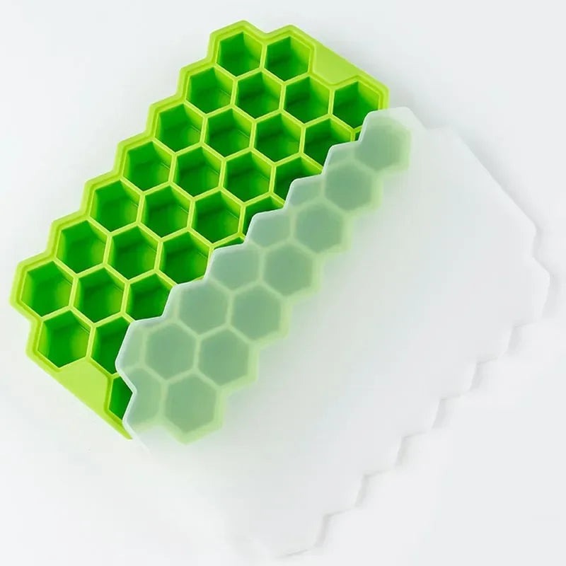 37 Compartment Honeycomb Ice Compartment Molds Jelly Ice Cube Tray with Lid Honeycomb Ice Cube Ice Box Moulds Leedoar