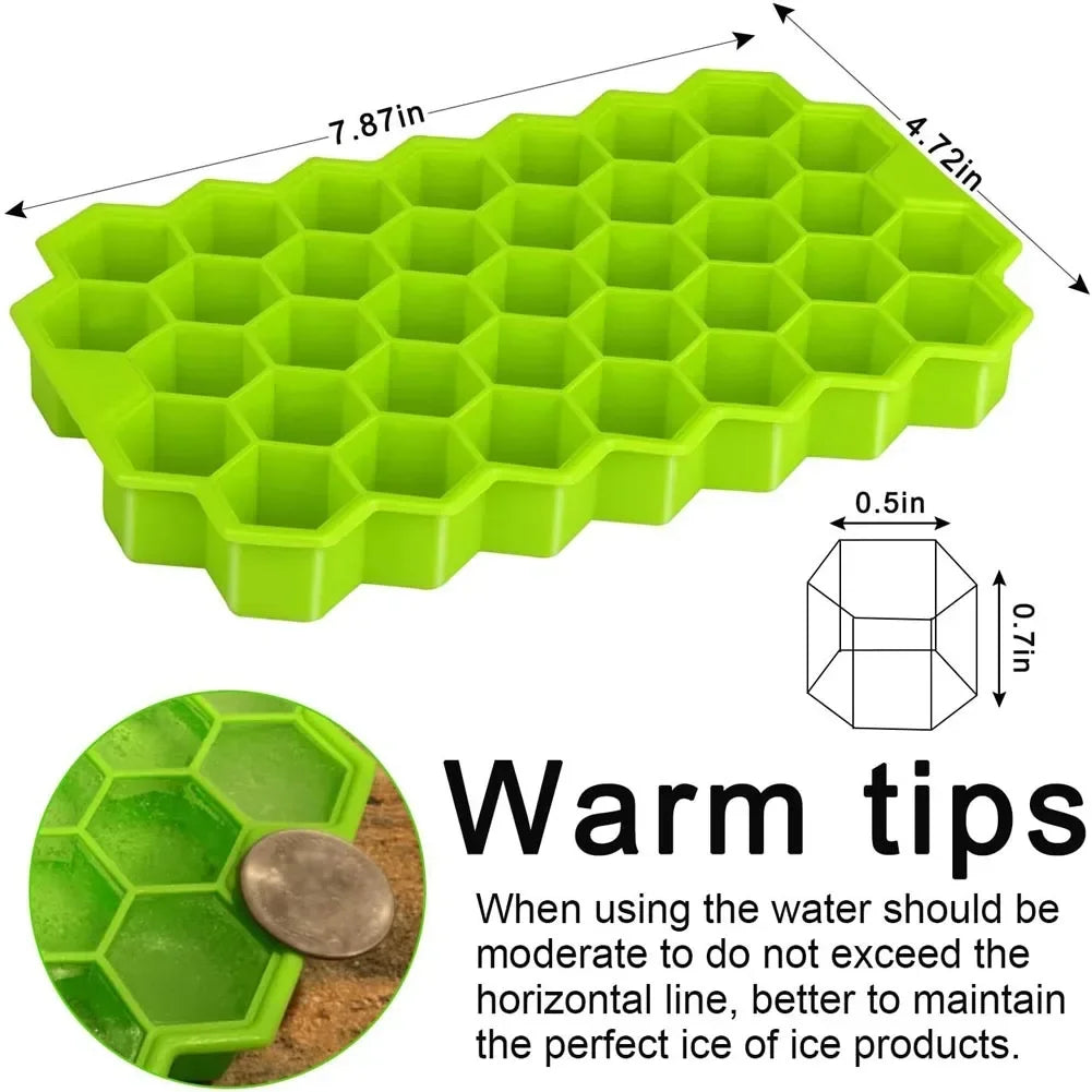 37 Compartment Honeycomb Ice Compartment Molds Jelly Ice Cube Tray with Lid Honeycomb Ice Cube Ice Box Moulds Leedoar