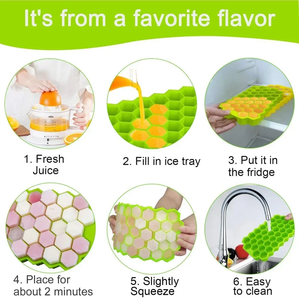 37 Compartment Honeycomb Ice Compartment Molds Jelly Ice Cube Tray with Lid Honeycomb Ice Cube Ice Box Moulds Leedoar