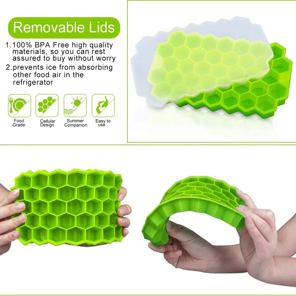 37 Compartment Honeycomb Ice Compartment Molds Jelly Ice Cube Tray with Lid Honeycomb Ice Cube Ice Box Moulds Leedoar