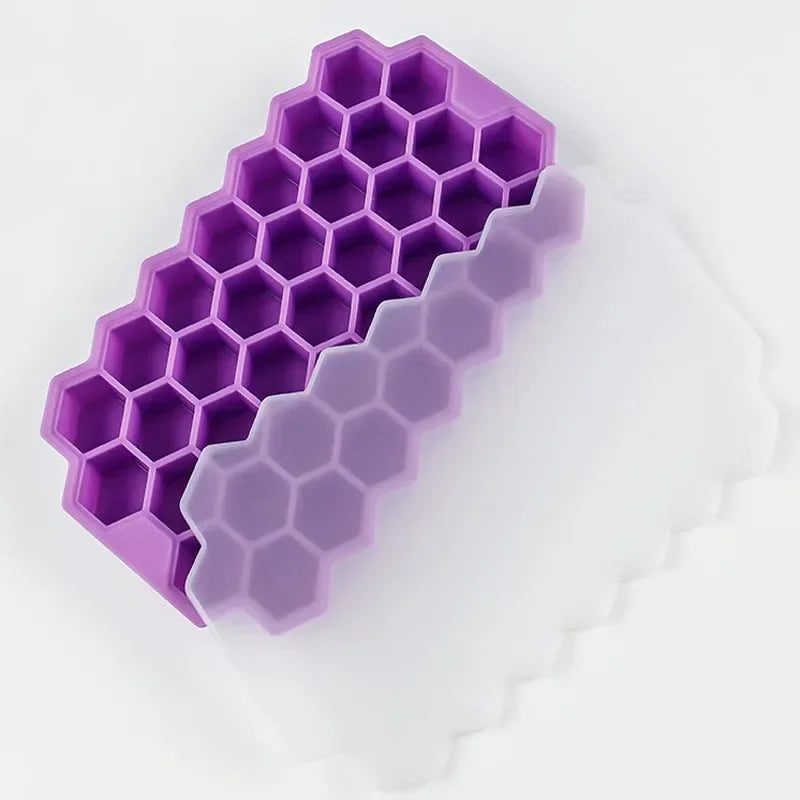 37 Compartment Honeycomb Ice Compartment Molds Jelly Ice Cube Tray with Lid Honeycomb Ice Cube Ice Box Moulds Leedoar