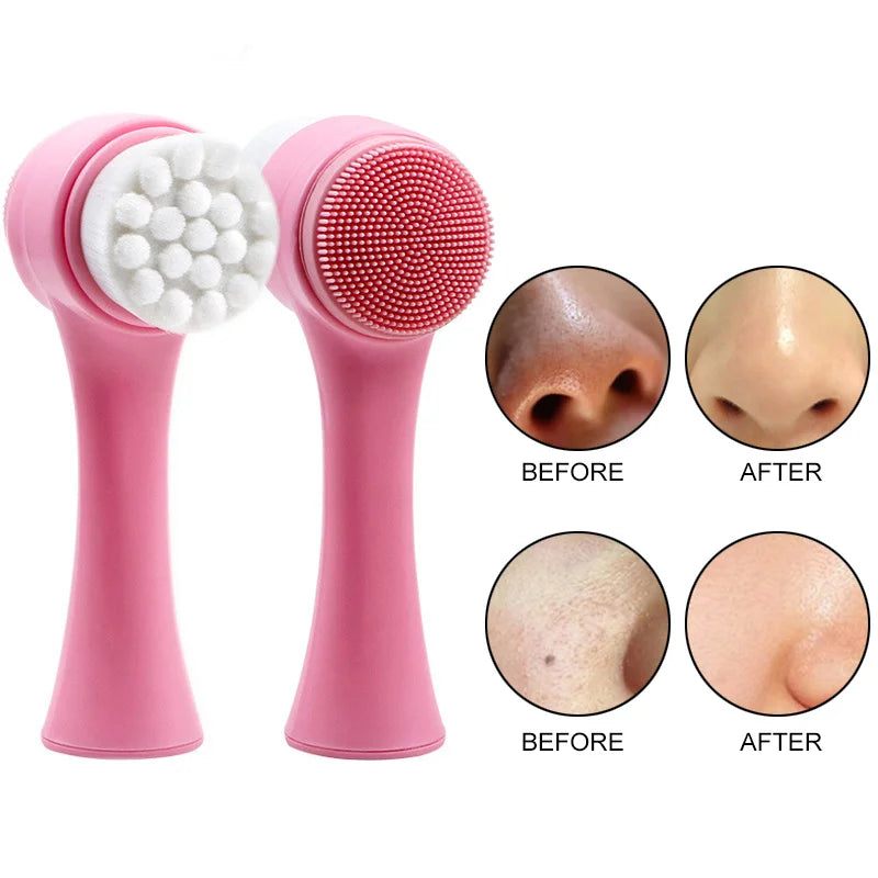 3D Bilateral Silicone Facial Cleanser Manual Massage Facial Brush Soft Bristles Silicone Double-Sided Face Brush Cleaning Tools Leedoar